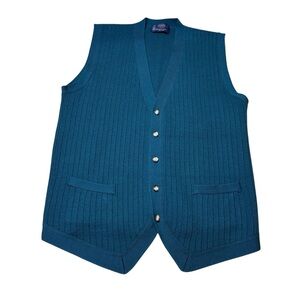 🧶 Kenneth Gordon 100% Worsted Wool Vest 💙 Teal Blue Vintage Knit Button Front 🧶